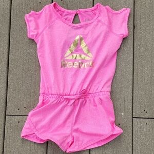 (2T) Reebok Pink Romper with Gold Logo Soft Lightweight Athletic Vacation Beach
